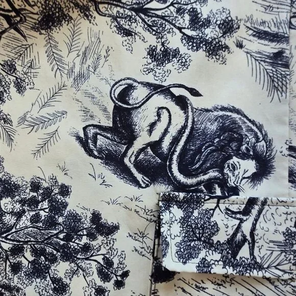 Face Fashion Toile Print Wide-Leg Pants Elastic Waist Cotton Blend Beige/Blue - Picture 6 of 11